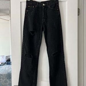 Aeropostale 90s Baggy Black Distressed Relaxed Jeans Size 2 Reg Button Fly